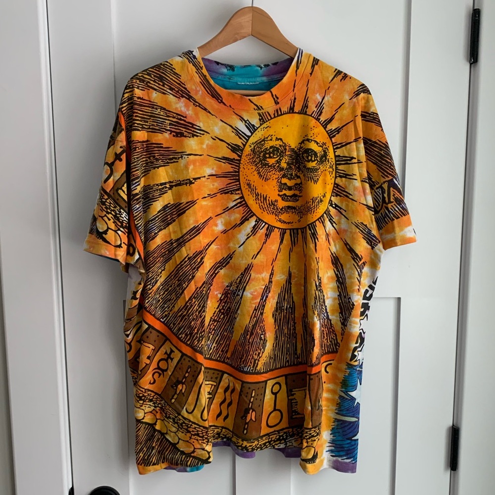 Vintage Orange Yellow Tie-Dye Sun Face Short Sleeve Tee